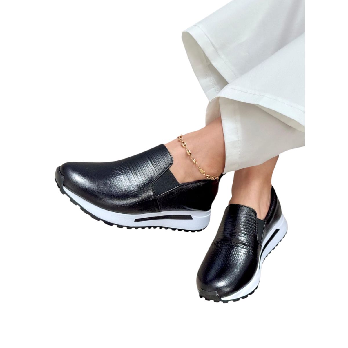 EVEGONZ - Zapato Casual Negro Cómodo de Mujer En Cuero