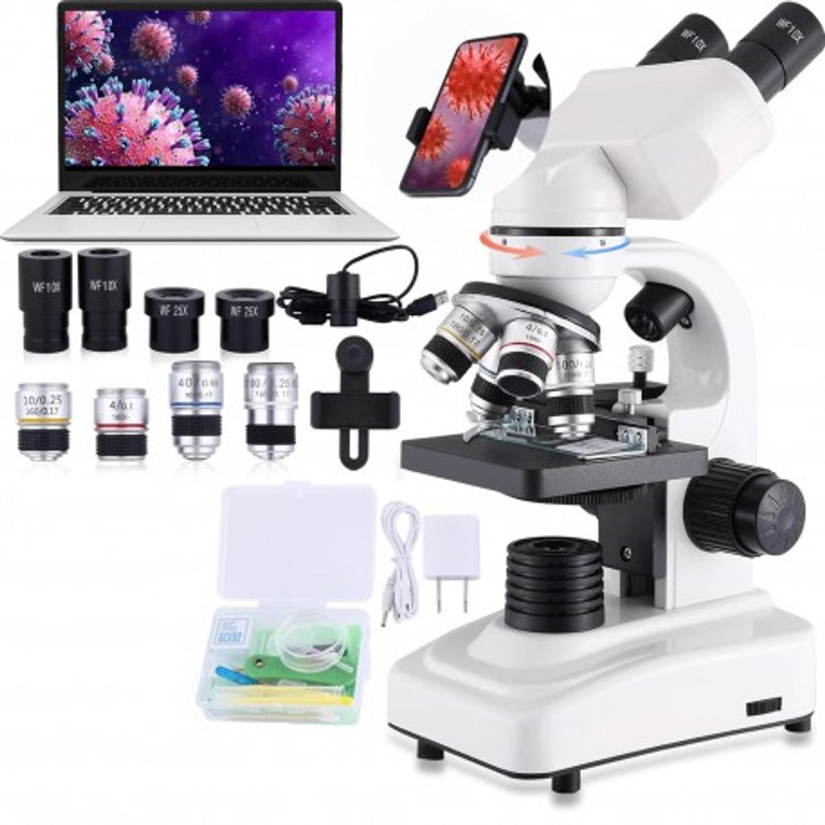 GENERICO - Microscopio Binocular Compuesto 40X-2500X Con Camara