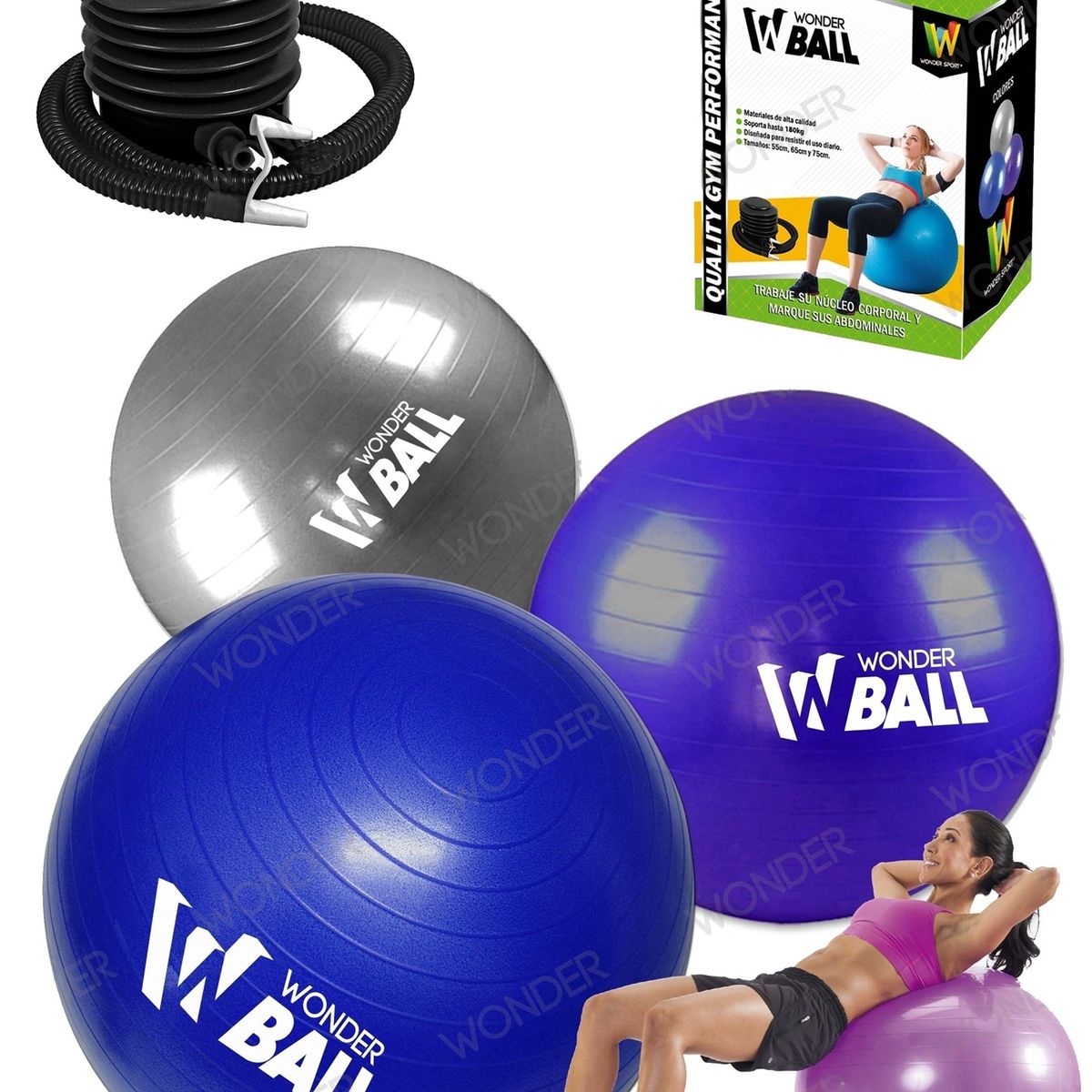 WONDER SPORT - Balon De Yoga Pelota De Pilates Fitball Bosu Grande 55 cm + Inflador