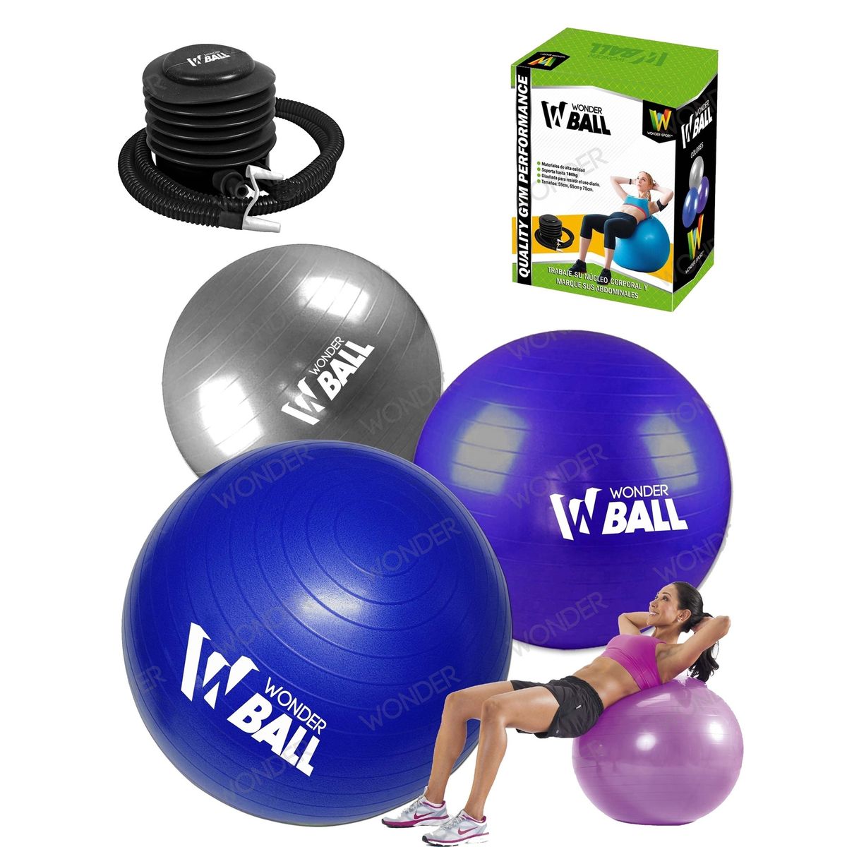 WONDER SPORT - Balon De Yoga Pelota De Pilates Fitball Bosu Grande 55 cm + Inflador