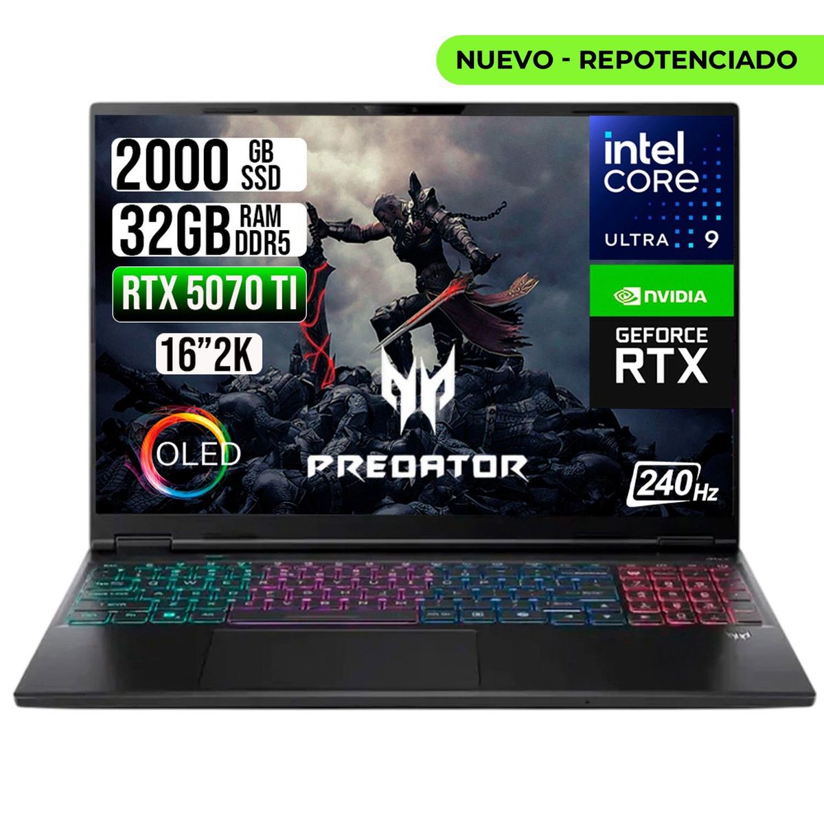 ACER - PORTATIL ACER PREDATOR  ULTRA 9 275HX RTX 5070 TI 12GB RAM 32GB SSD 2TB 16" OLED 240HZ