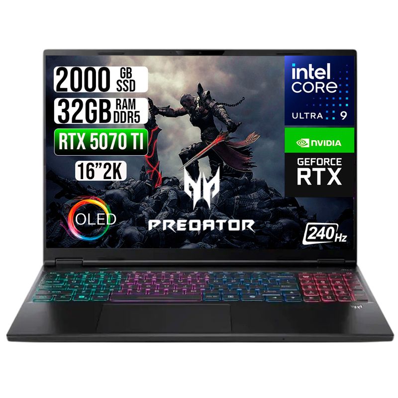 ACER - PORTATIL ACER PREDATOR  ULTRA 9 275HX RTX 5070 TI 12GB RAM 32GB SSD 2TB 16" OLED 240HZ