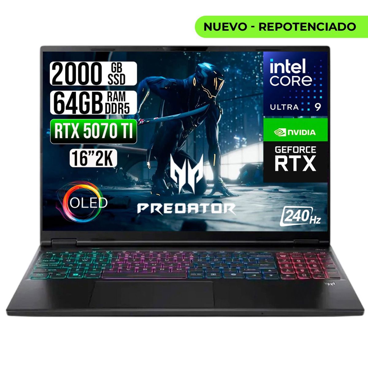 ACER - PORTATIL ACER PREDATOR  ULTRA 9 275HX RTX 5070 TI 12GB RAM 64GB SSD 2TB 16" OLED 240HZ
