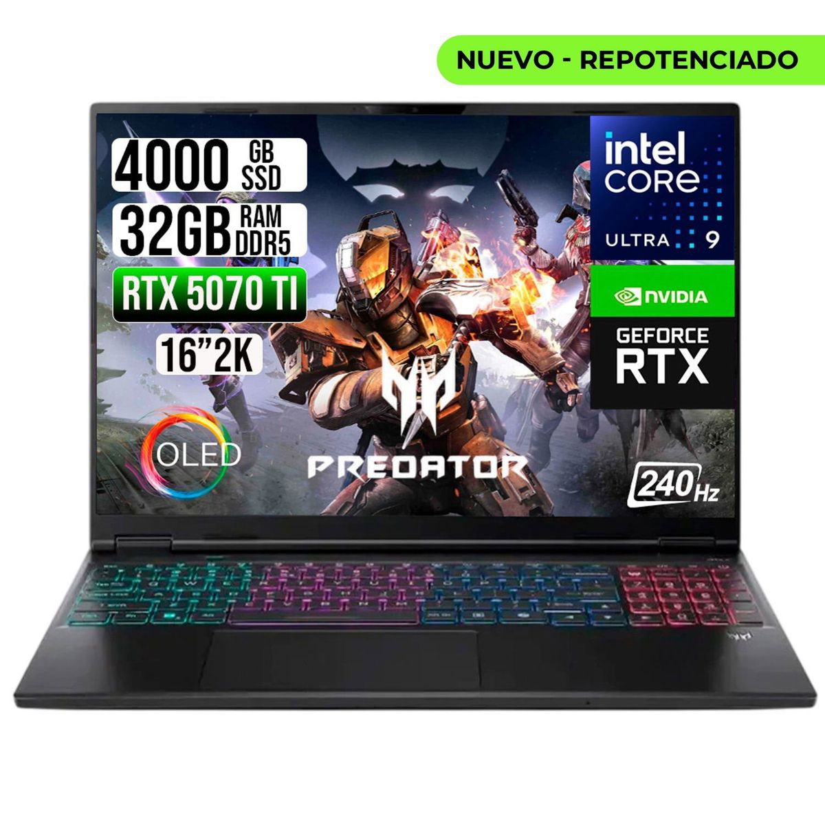 ACER - PORTATIL ACER PREDATOR  ULTRA 9 275HX RTX 5070 TI 12GB RAM 32GB SSD 4TB 16" OLED 240HZ