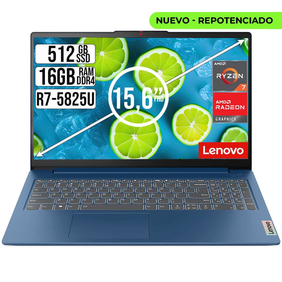 LENOVO - PORTATIL LENOVO SLIM 3 AMD RYZEN 7-5825U SSD 512GB RAM 16GB 15,6" FHD
