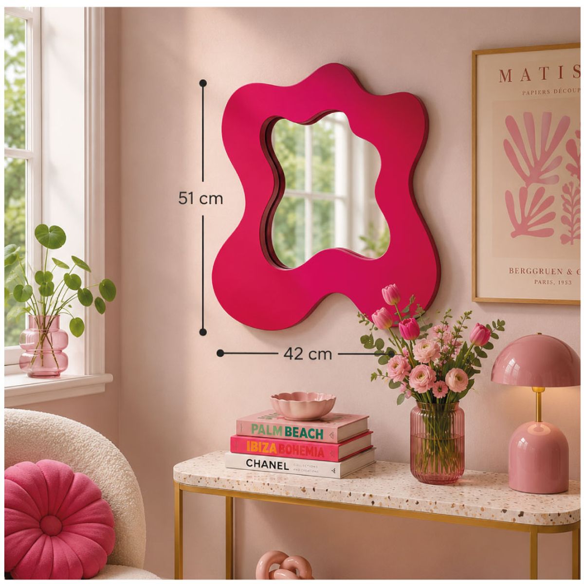 TIZZY DISEÑO - Espejo Decorativo de Pared Forma Orgánica Fucsia