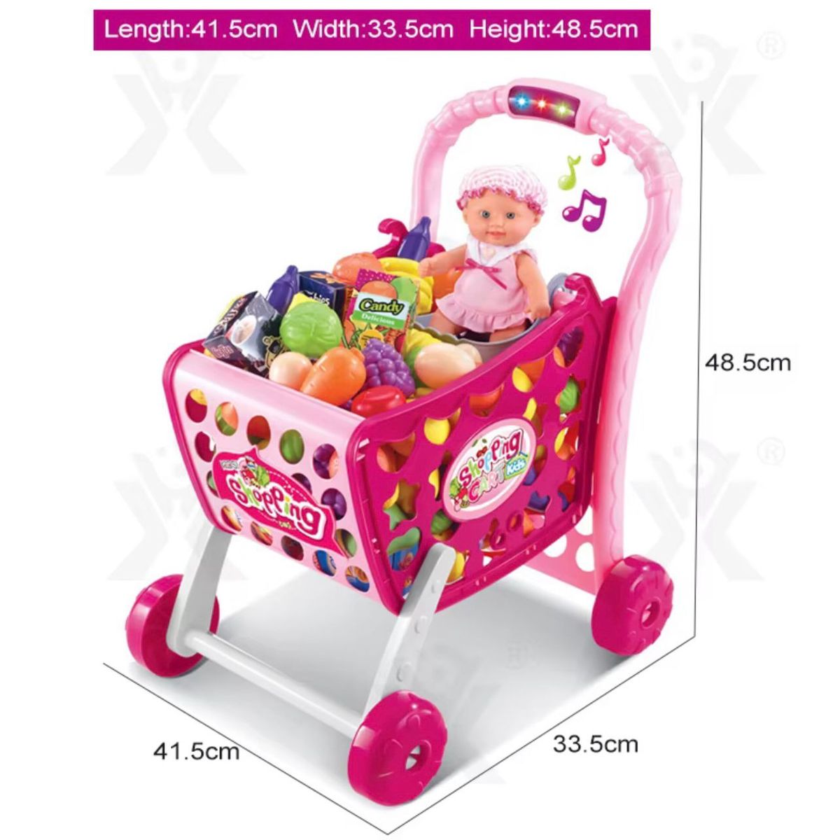 GENERICO - Carrito De Mercado Musical Con Luces Y 28 Accesorios Rosa