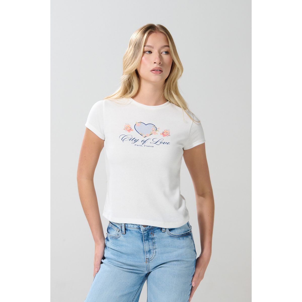 KOAJ - KOAJ Camiseta crema clara manga corta con diseño de corazón Mujer