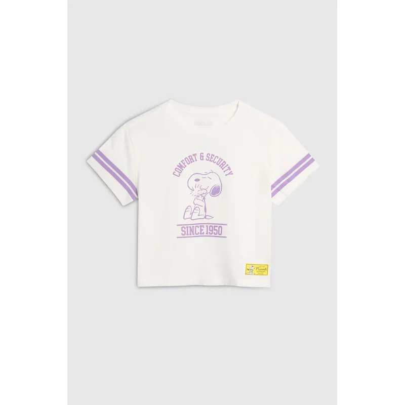 KOAJ - KOAJ Camiseta crema clara crop top con arte de Snoopy Niña