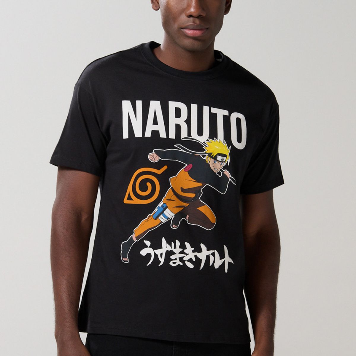 KOAJ - KOAJ Camiseta negra manga corta con diseño de Naruto Hombre