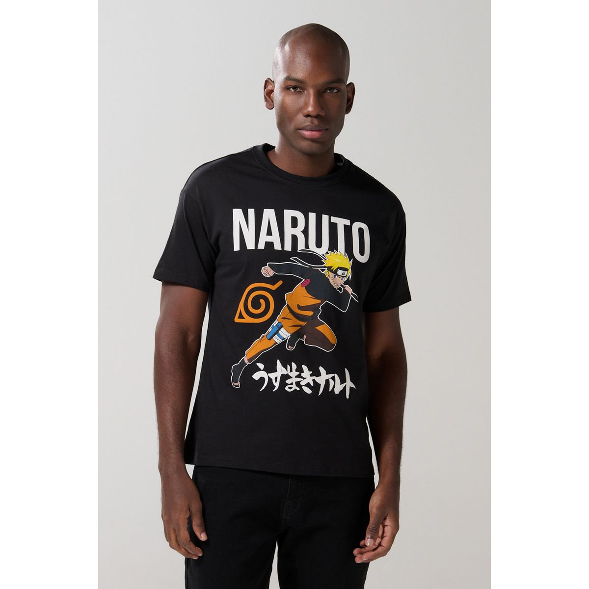 KOAJ - KOAJ Camiseta negra manga corta con diseño de Naruto Hombre