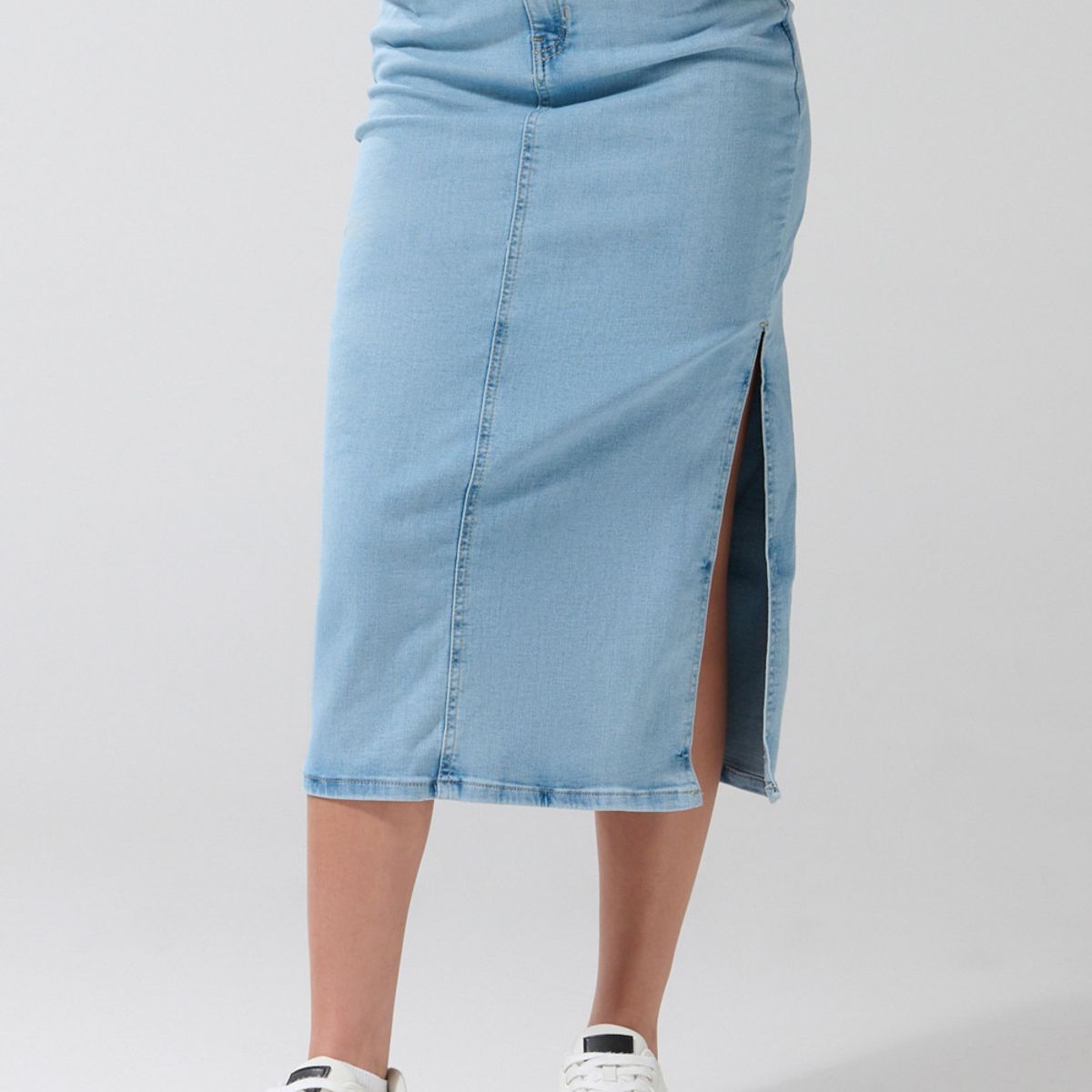 KOAJ - KOAJ Falda azul en jean larga tiro alto con abertura lateral Mujer