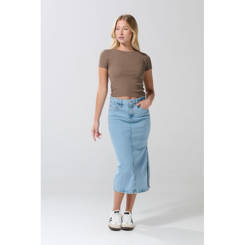 KOAJ - KOAJ Falda azul en jean larga tiro alto con abertura lateral