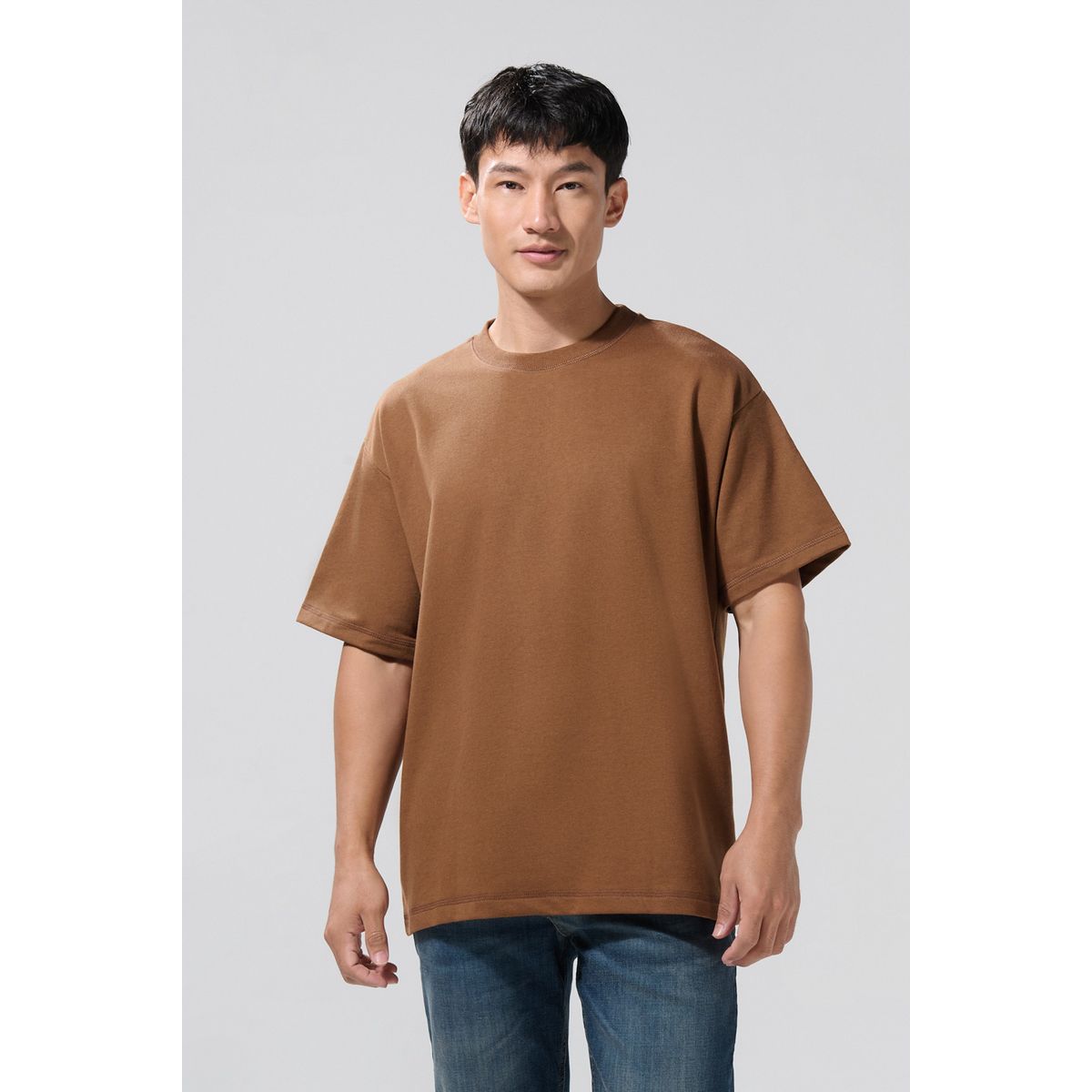 KOAJ - KOAJ Camiseta unicolor manga corta oversize en tela gruesa Hombre