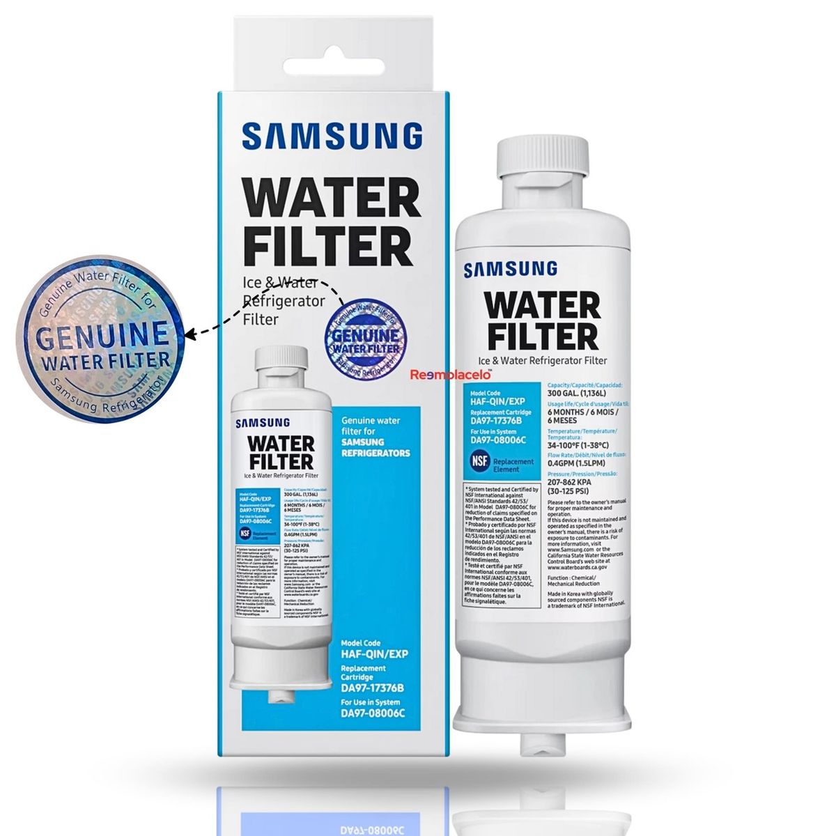 SAMSUNG - Filtro Nevera Nevecon Samsung DA9717376B HAF QIN EXP Interno Cuadrado