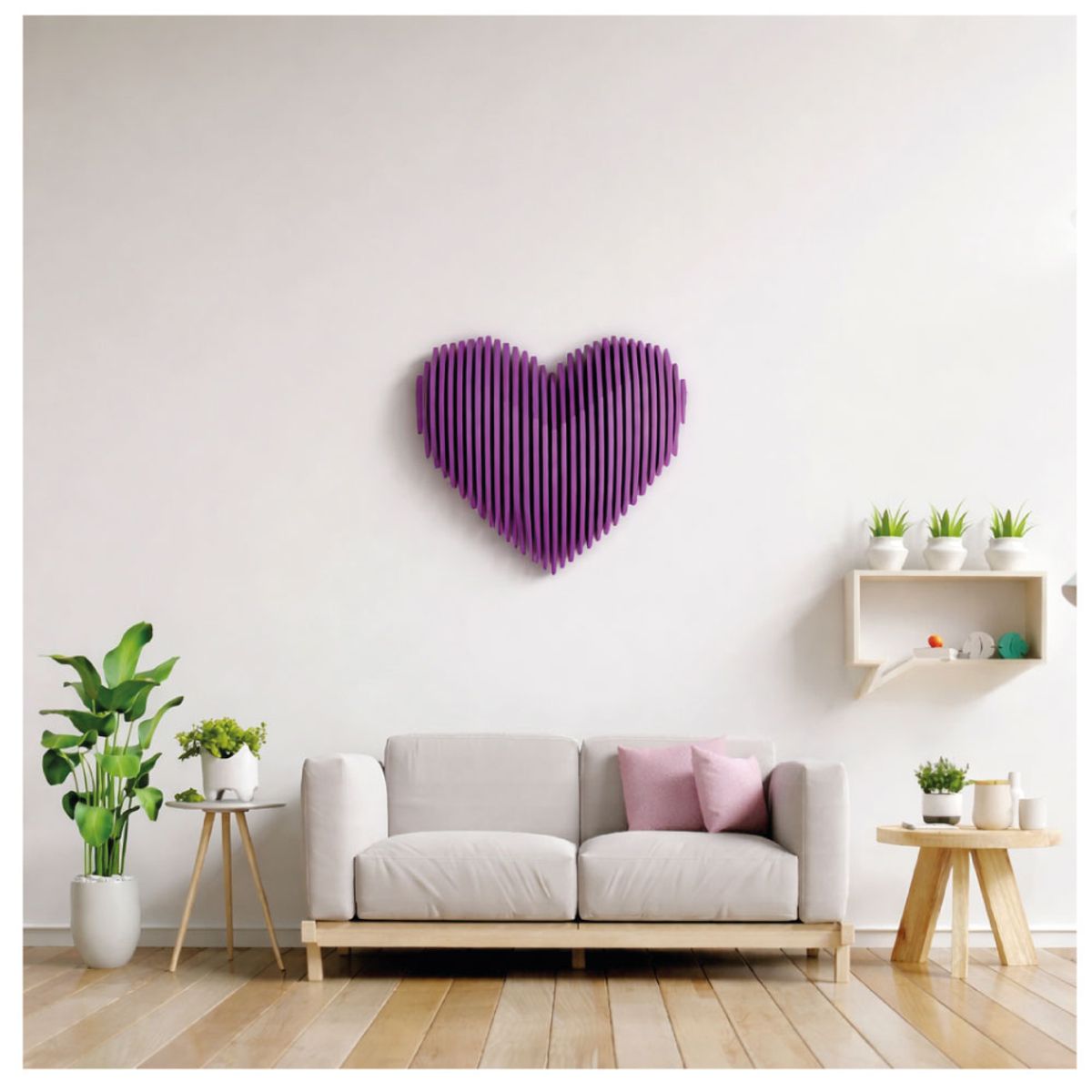 GENERICO - Cuadro Decorativo Morado en Forma de Corazón  Diseño 3D