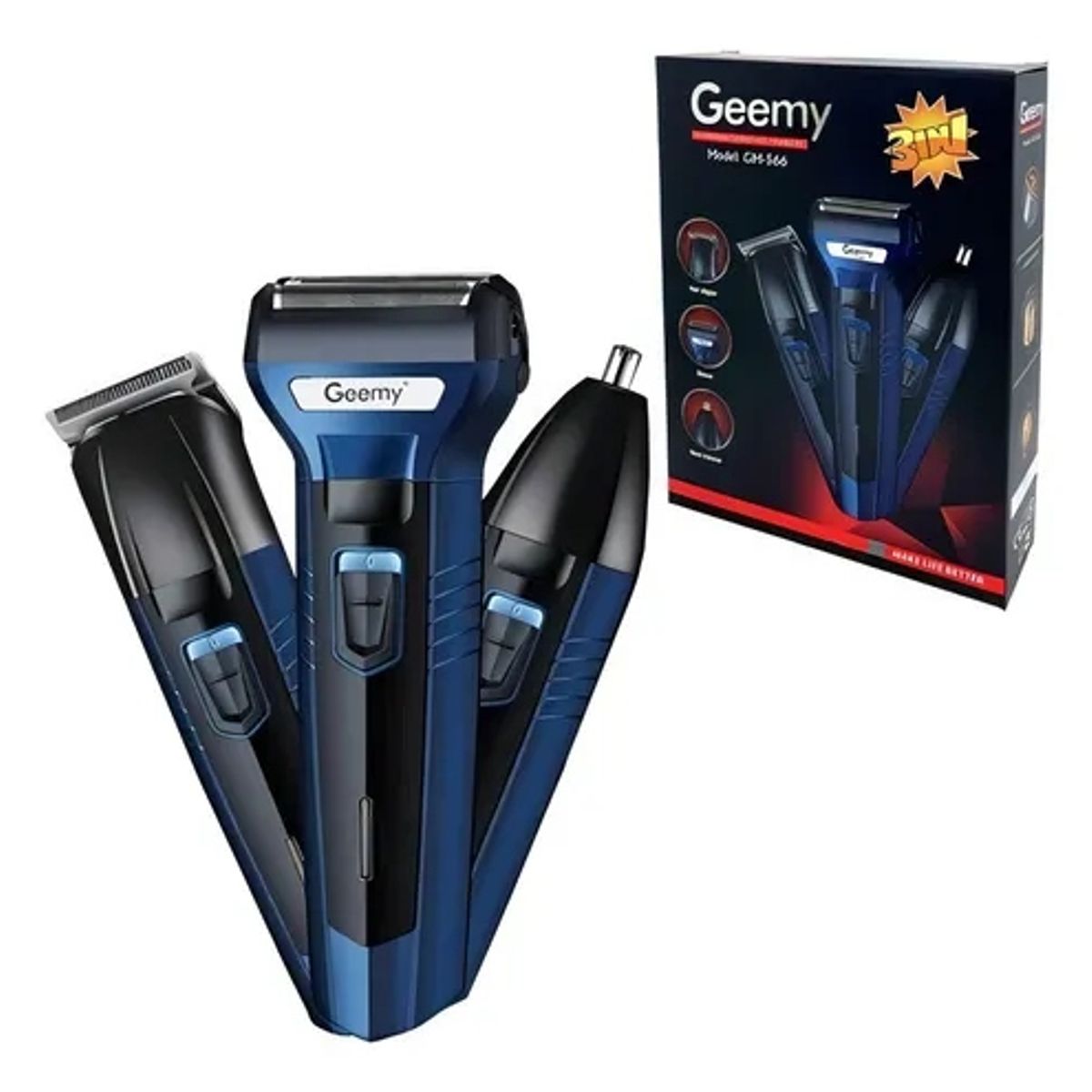 GEMEI GEEMY - Máquina Afeitadora Geemy 566 3 En 1 Color Azul 220v - 240v