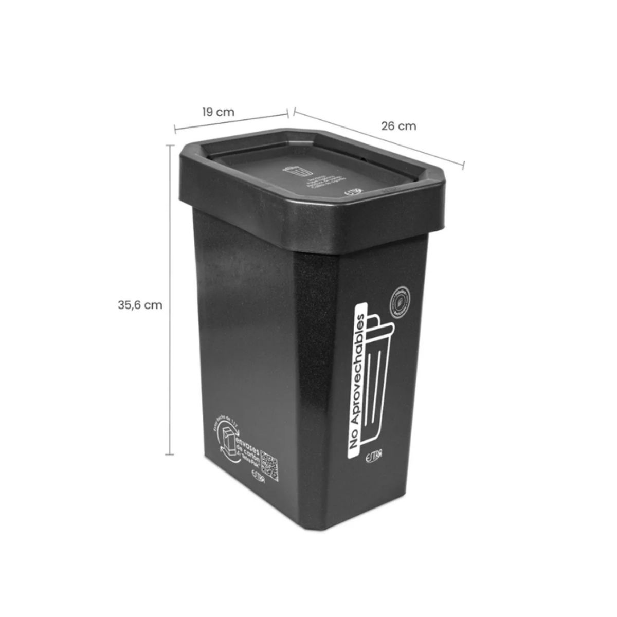 ESTRA - Papelera Ecobins Vaiven 10L Negro Poli No Aprovechable
