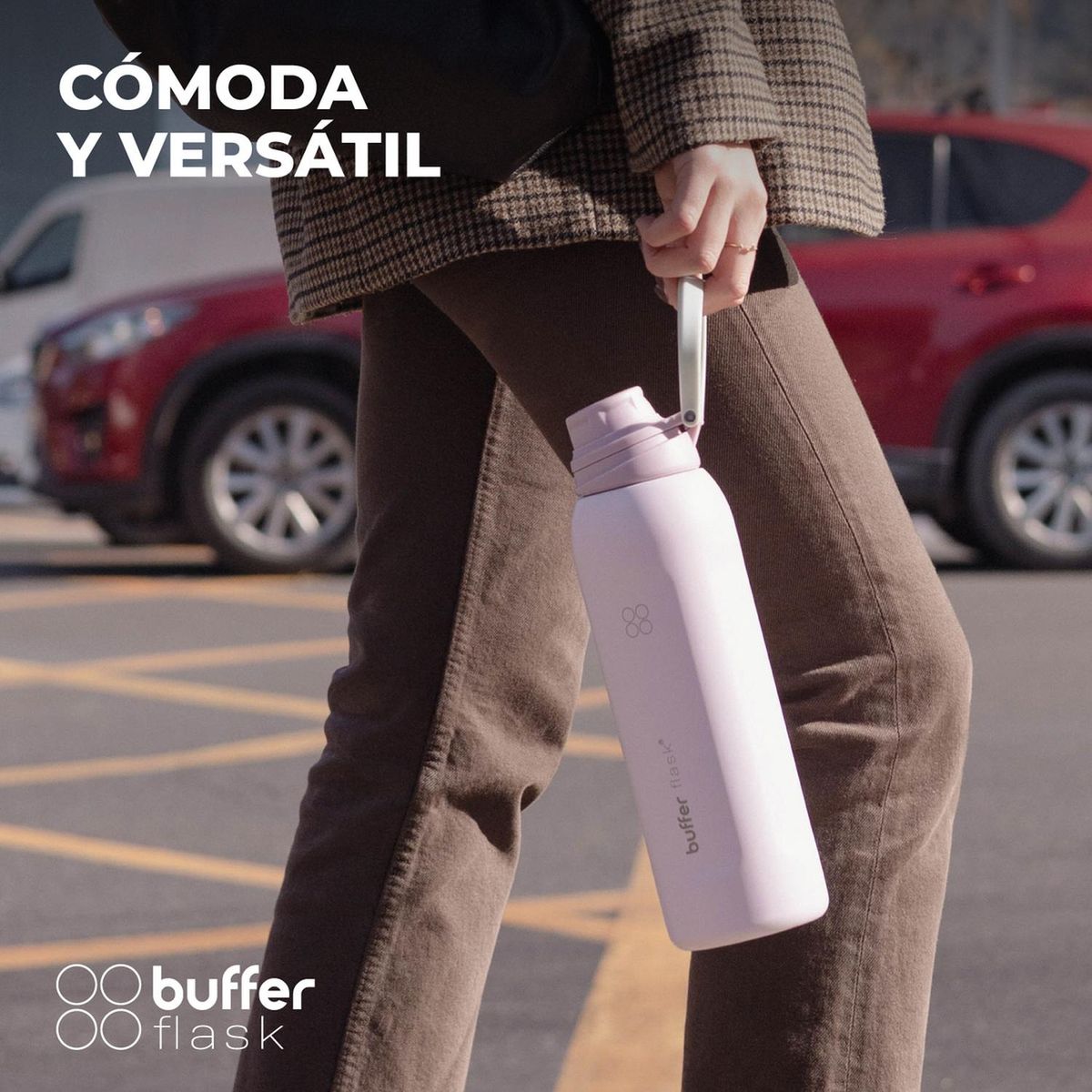 BUFFER FLASK - Termo Botella Termica Agua 1lt Buffer Acero Inox + 2 tapas - Rosa