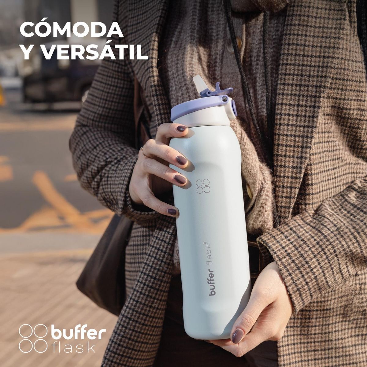 BUFFER FLASK - Termo Botella Termica Agua 1lt Buffer Acero Inox + 2 tapas - Verde
