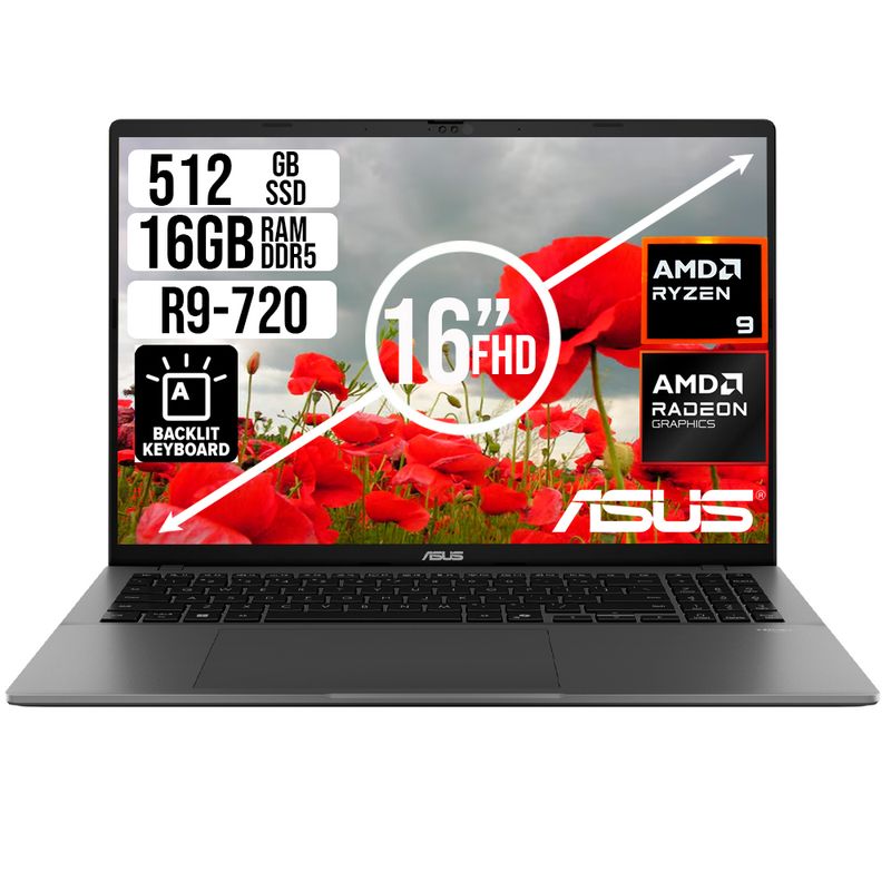 ASUS - PORTATIL ASUS AMD RYZEN 9 270 SSD 512GB RAM 16GB LED 16 FULL HD