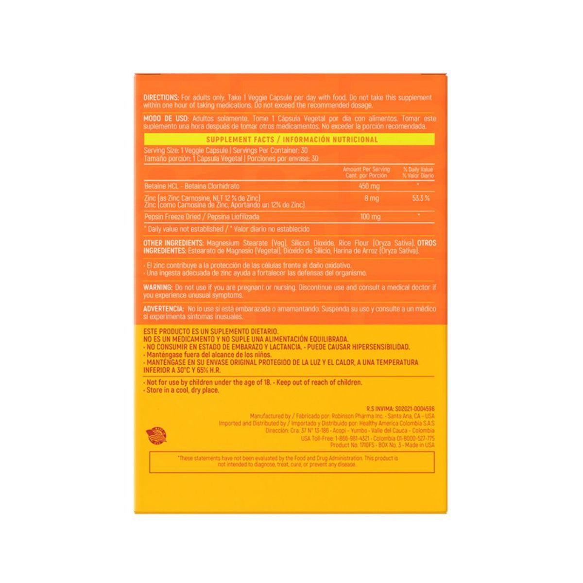 HEALTHY AMERICA - Peptidrol 30 Capsulas Healthy America - Betaina