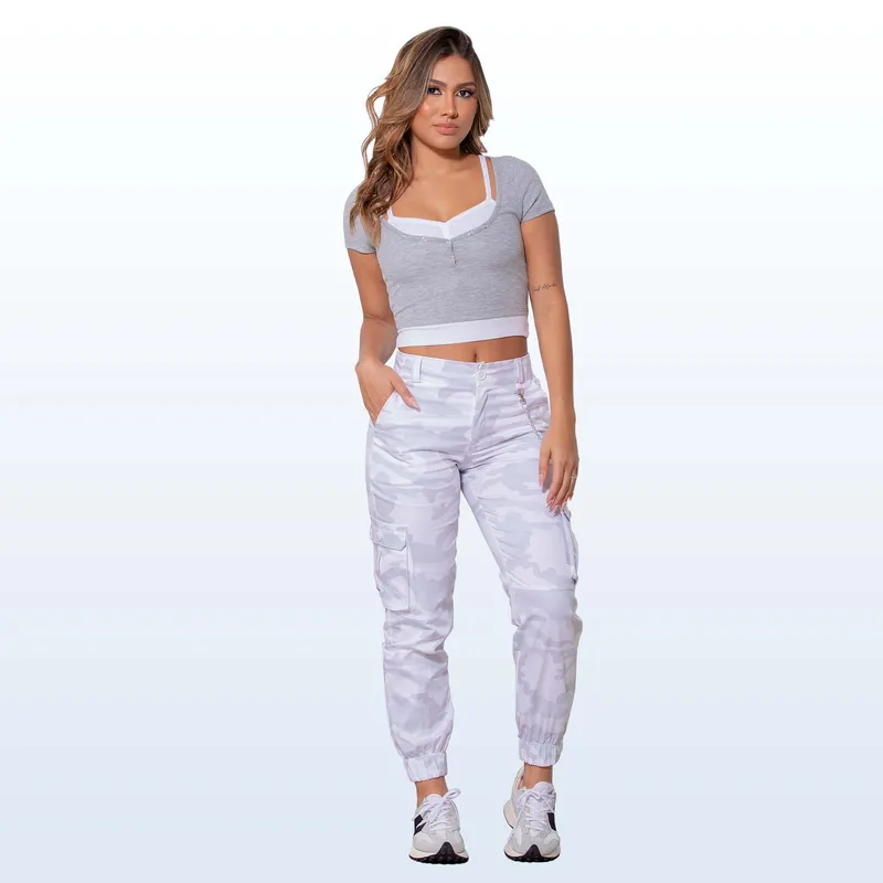 MAX BONITA - Pantalon - Jogger cargo Camuflado blanco - gris con accesorio