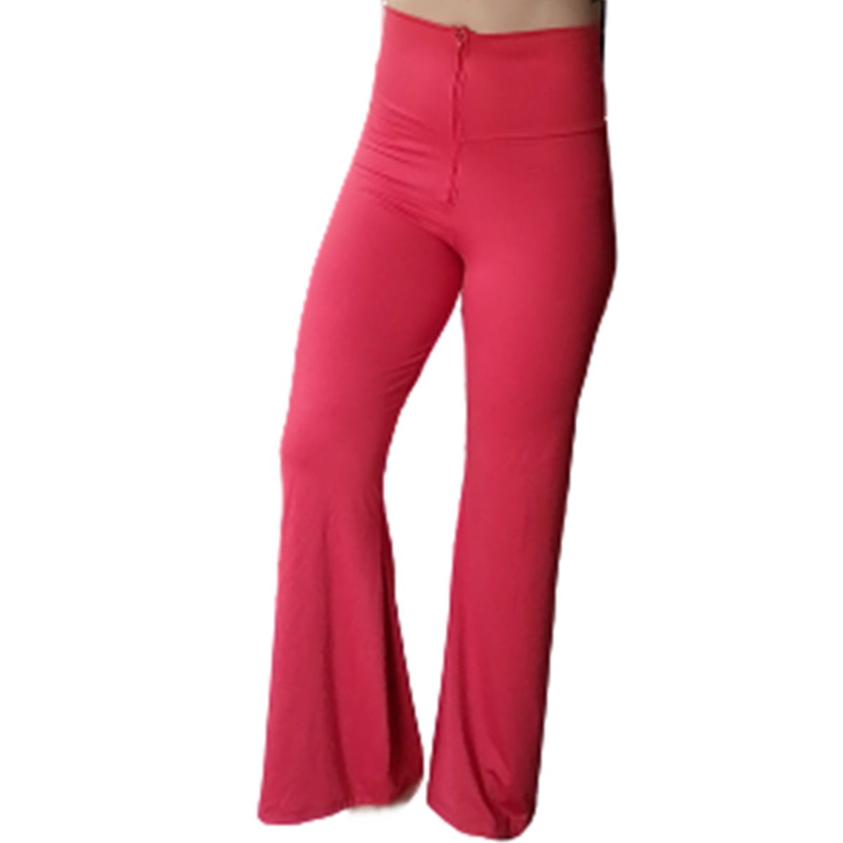 VIA7 - Pantalon talle alto de cierre pretina ancha bota campana negro