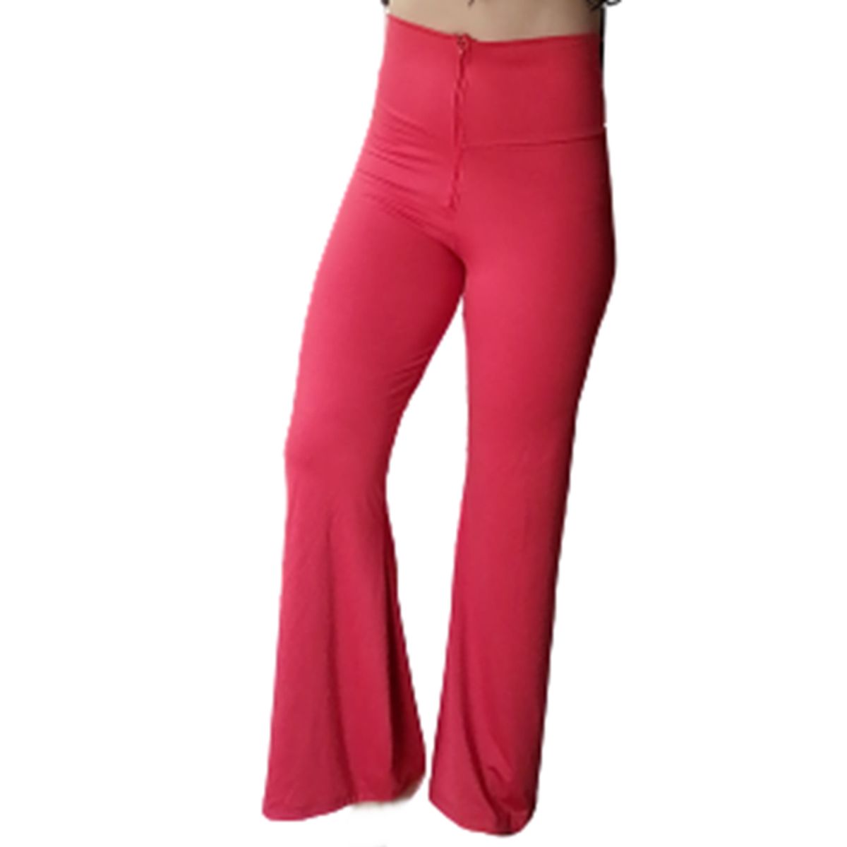 VIA7 - Pantalon talle alto de cierre pretina ancha bota campana negro
