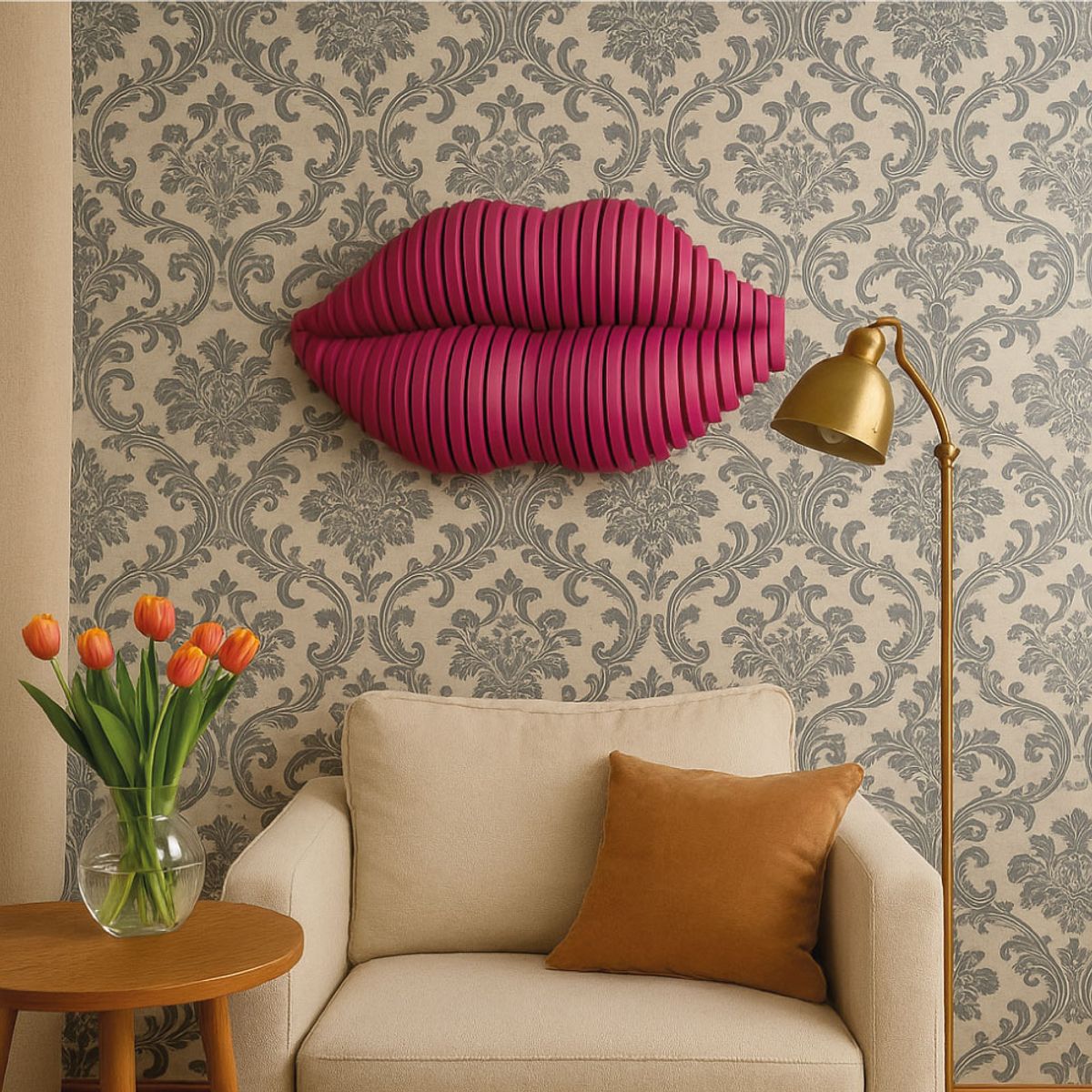 GENERICO - Cuadro Decorativo Fucsia en Forma de Beso