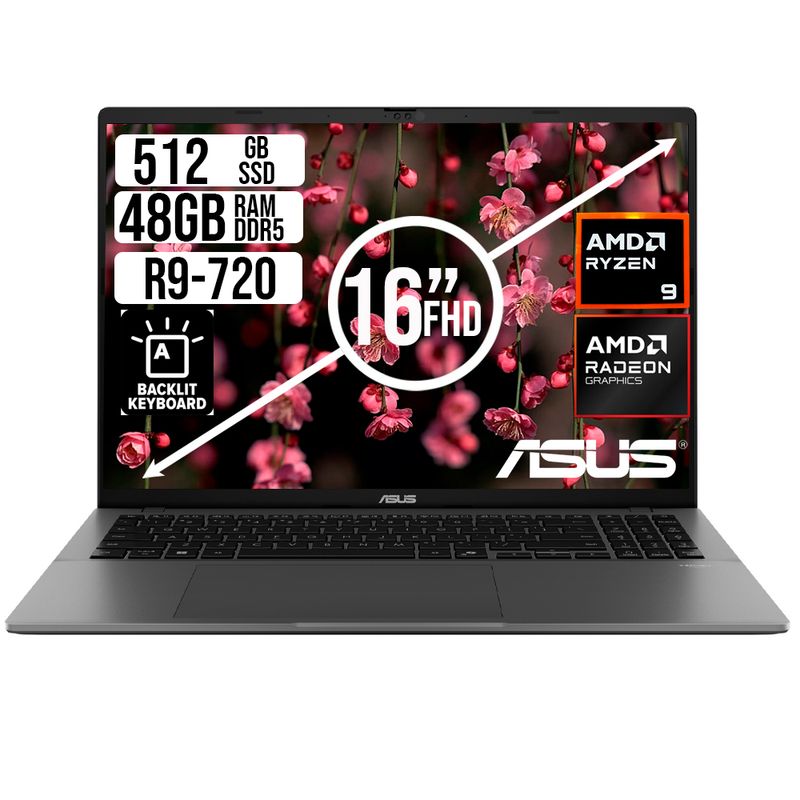 ASUS - PORTATIL ASUS AMD RYZEN 9 270 SSD 512GB RAM 48GB LED 16 FULL HD
