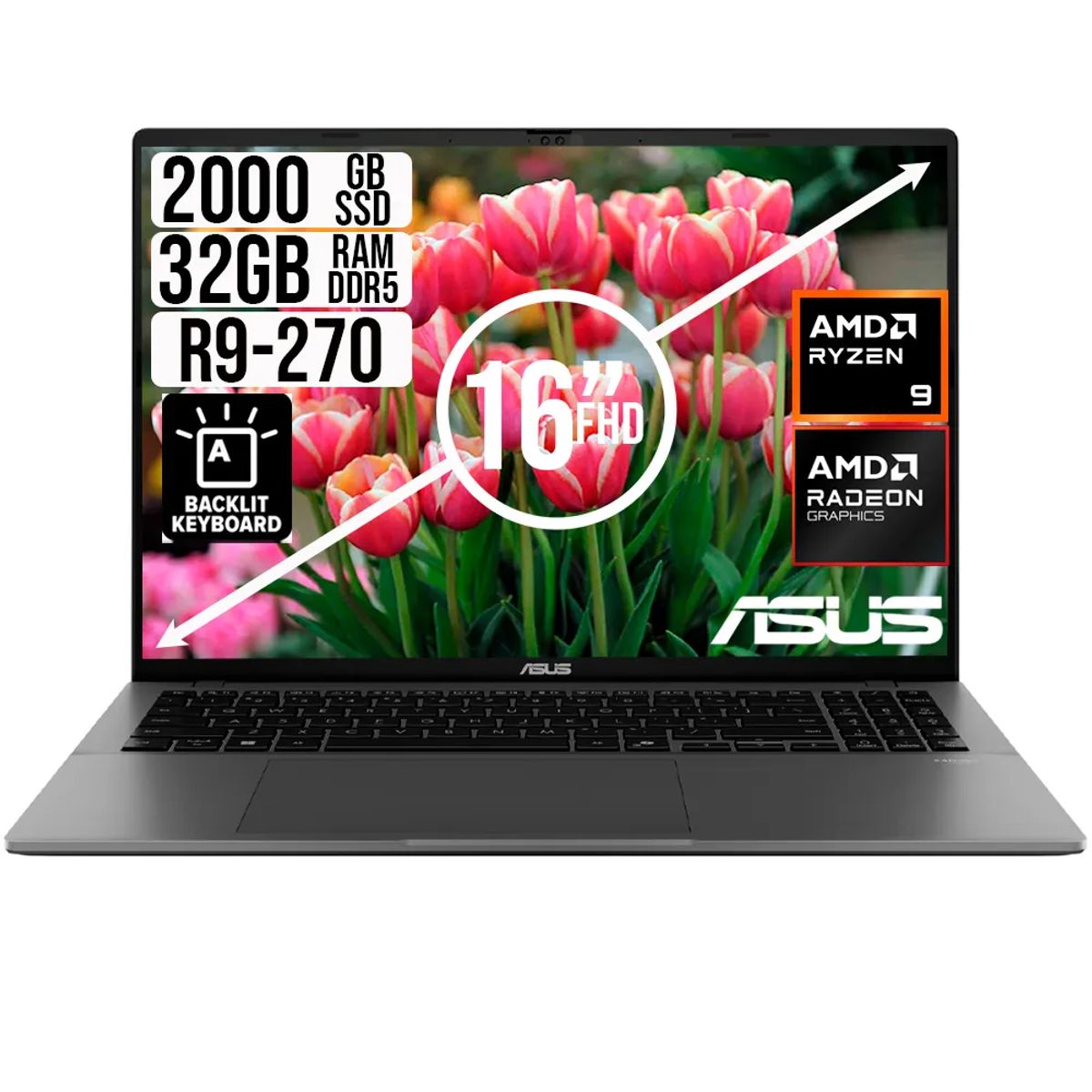 ASUS - PORTATIL ASUS AMD RYZEN 9 270 SSD 2TB RAM 32GB LED 16 FULL HD