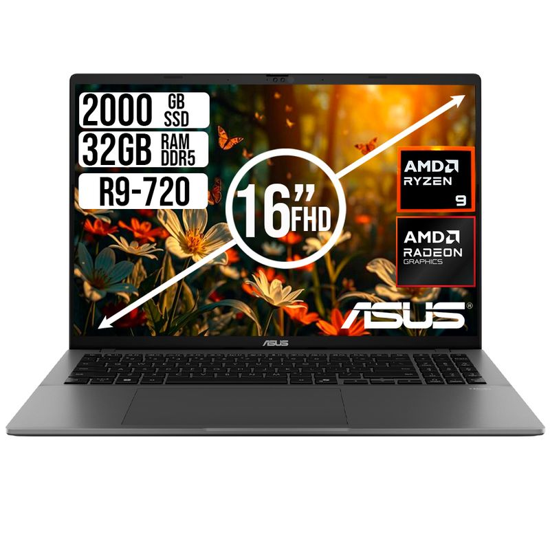 ASUS - PORTATIL ASUS AMD RYZEN 9 270 SSD 2TB RAM 32GB LED 16 FULL HD