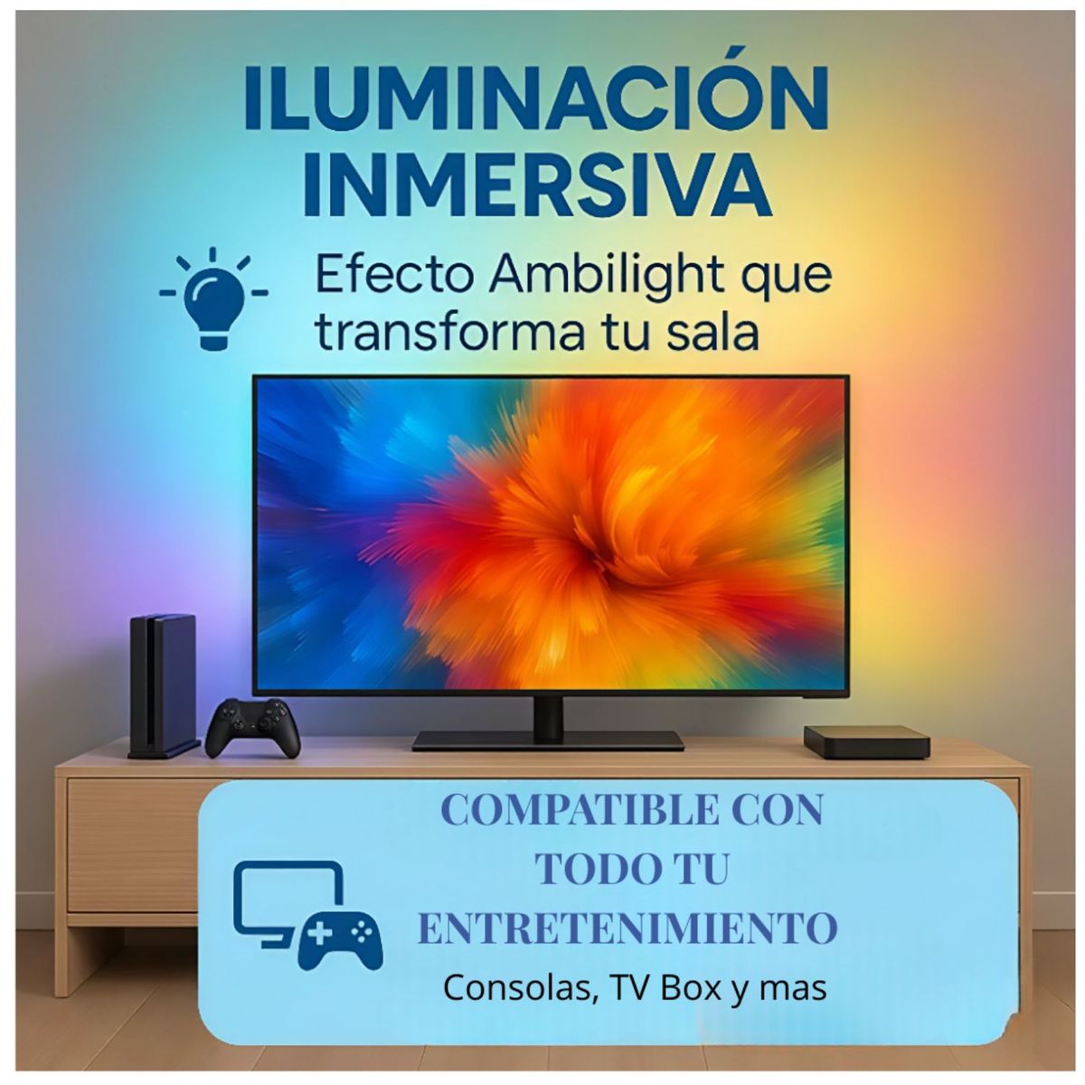 GENERICO - Cinta Luz Led Inmersión Tv Hdmi 55 A 65 Inch Ambilight 12v