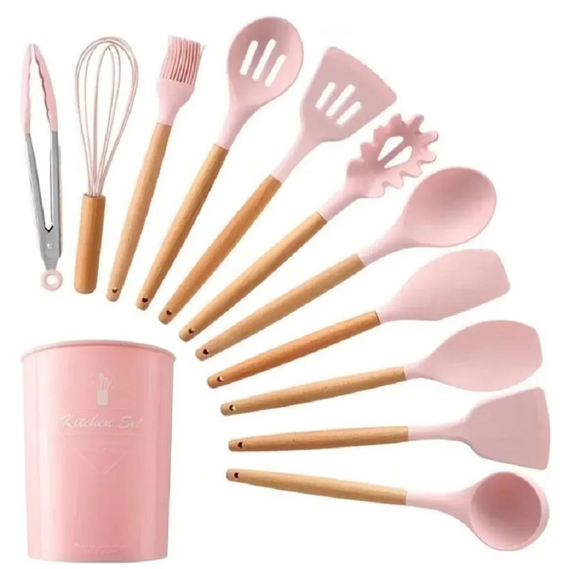 CHINA GLAZE - Set De 12 Utensilios De Cocina Silicona Resistentes Al Calor