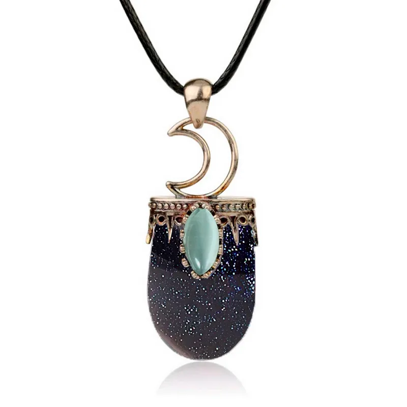 DAYOSHOP - Collar Cuarzo Lluvia De Plata Media Luna Ojo De Gato Mas Estuche