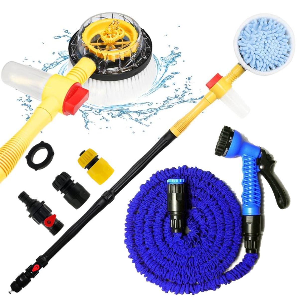 COLME TECHNOLOGY HOME - Cepillo Giratorio Auto Lavado 360° + Manguera Expandible 5Mt