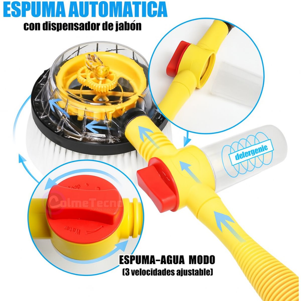 COLME TECHNOLOGY HOME - Cepillo Giratorio Auto Lavado 360° + Manguera Expandible 5Mt