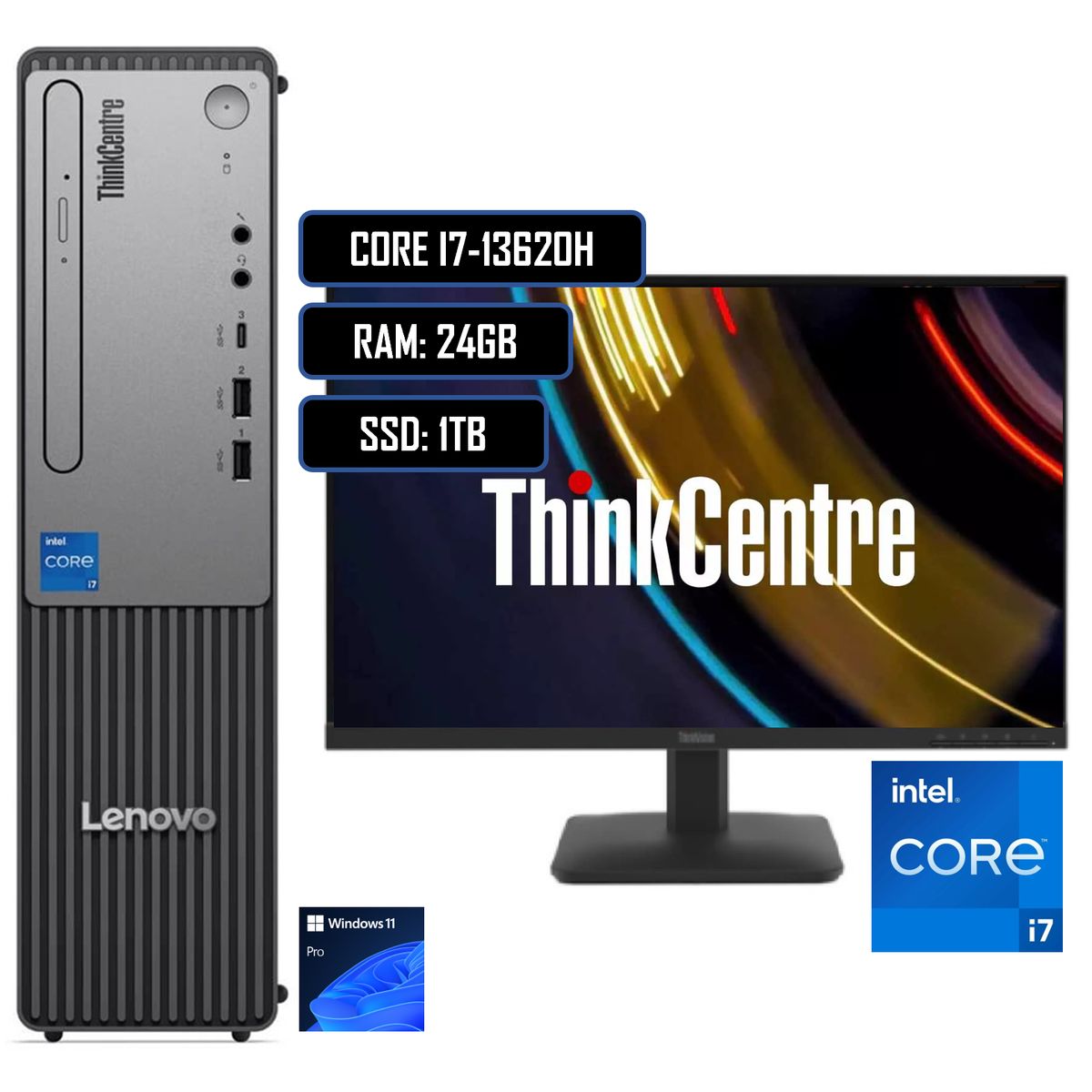 LENOVO - PC LENOVO SFF THINKCENTRE NEO CORE I7 13620H 24GB DDR5 1TB WIN11 MONITOR 21.5