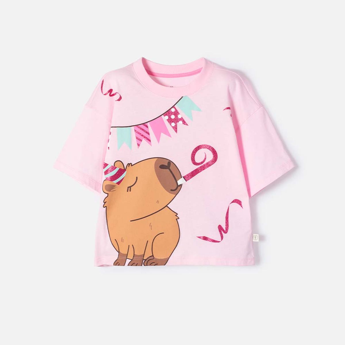 MIC - Camiseta de Capybara rosa pastel manga corta para niña
