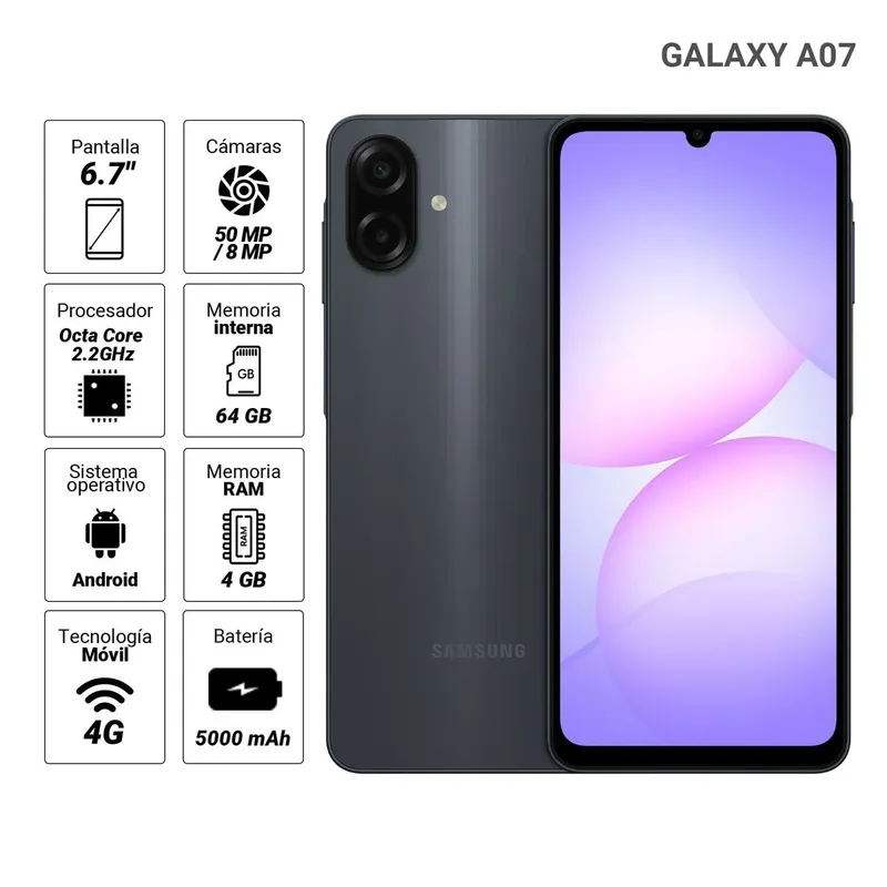 SAMSUNG - Celular Samsung Galaxy A07 64gb 4ram Negro