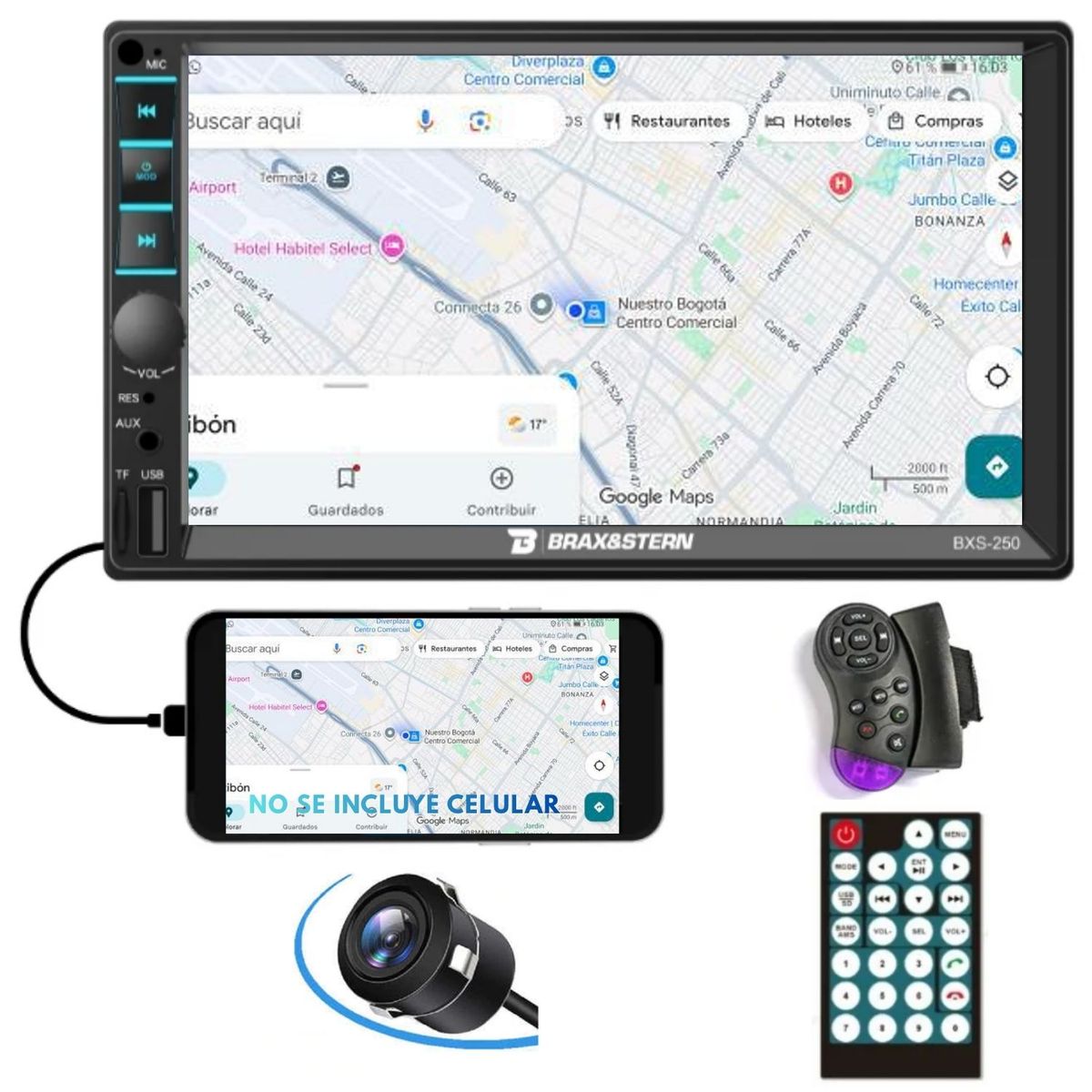 B BRAX&STERN - Radio Carro Pantalla 7" HD Mirrorlink 2 DIN Cámara Reversa Control Volante