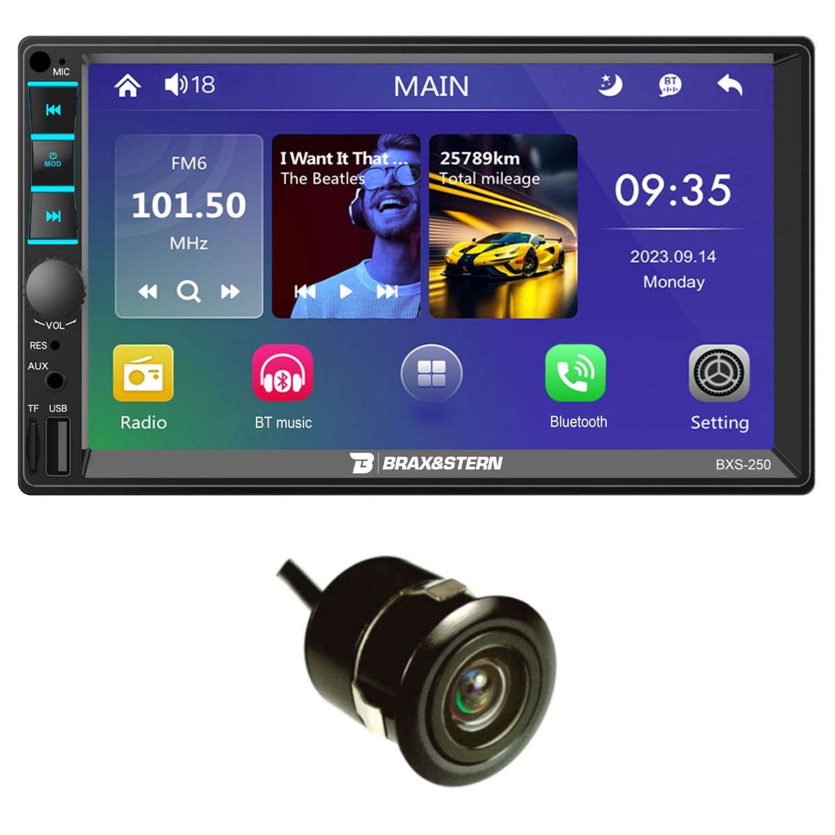 B BRAX&STERN - Radio Carro Pantalla 7" HD Mirrorlink 2 DIN Cámara Reversa Control Volante