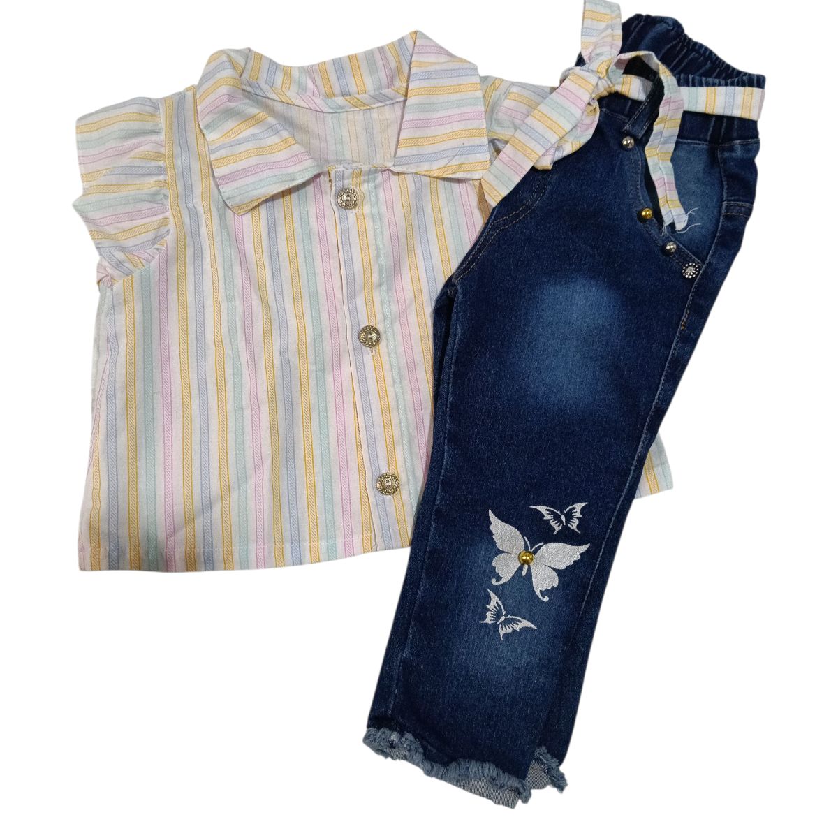 BABY MAS - CONJUNTO ROPA NIÑA BLUSA Y PANTALON  JEAN TL 0 A 6 MESES