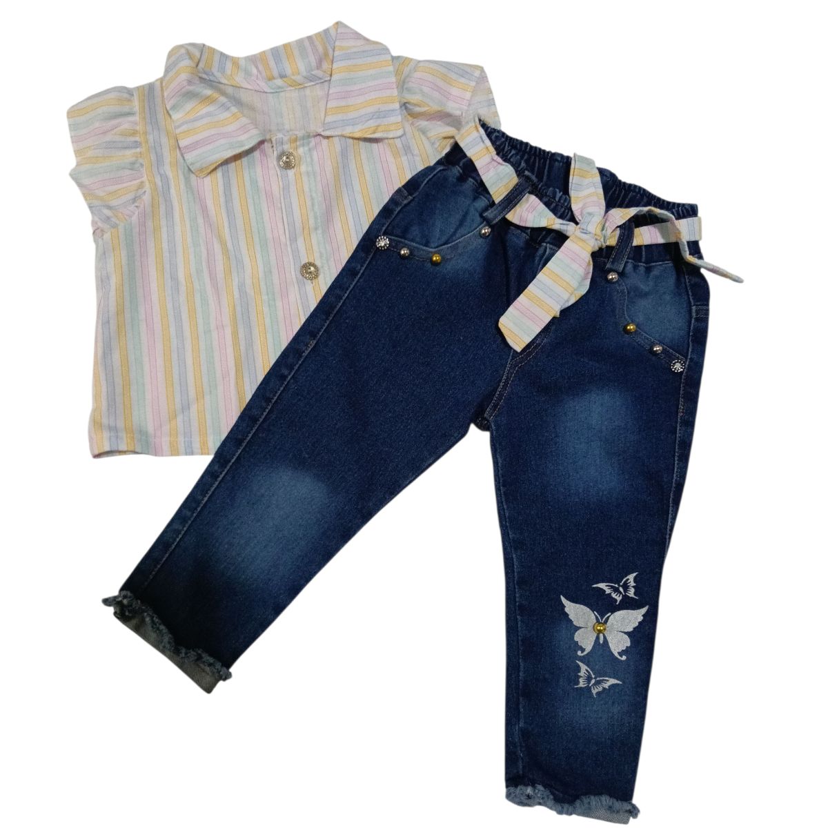 BABY MAS - CONJUNTO ROPA NIÑA BLUSA Y PANTALON  JEAN TL 0 A 6 MESES