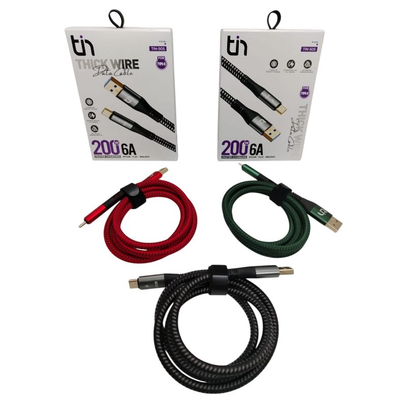 GENERICO - Cable USB a Tipo C TIN-505  6A Carga súper rápida y resistente