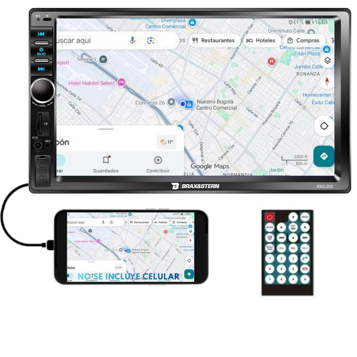 B BRAX&STERN - Radio Carro Pantalla Táctil 7" HD Mirrorlink 2 DIN Bluetooth USB SD