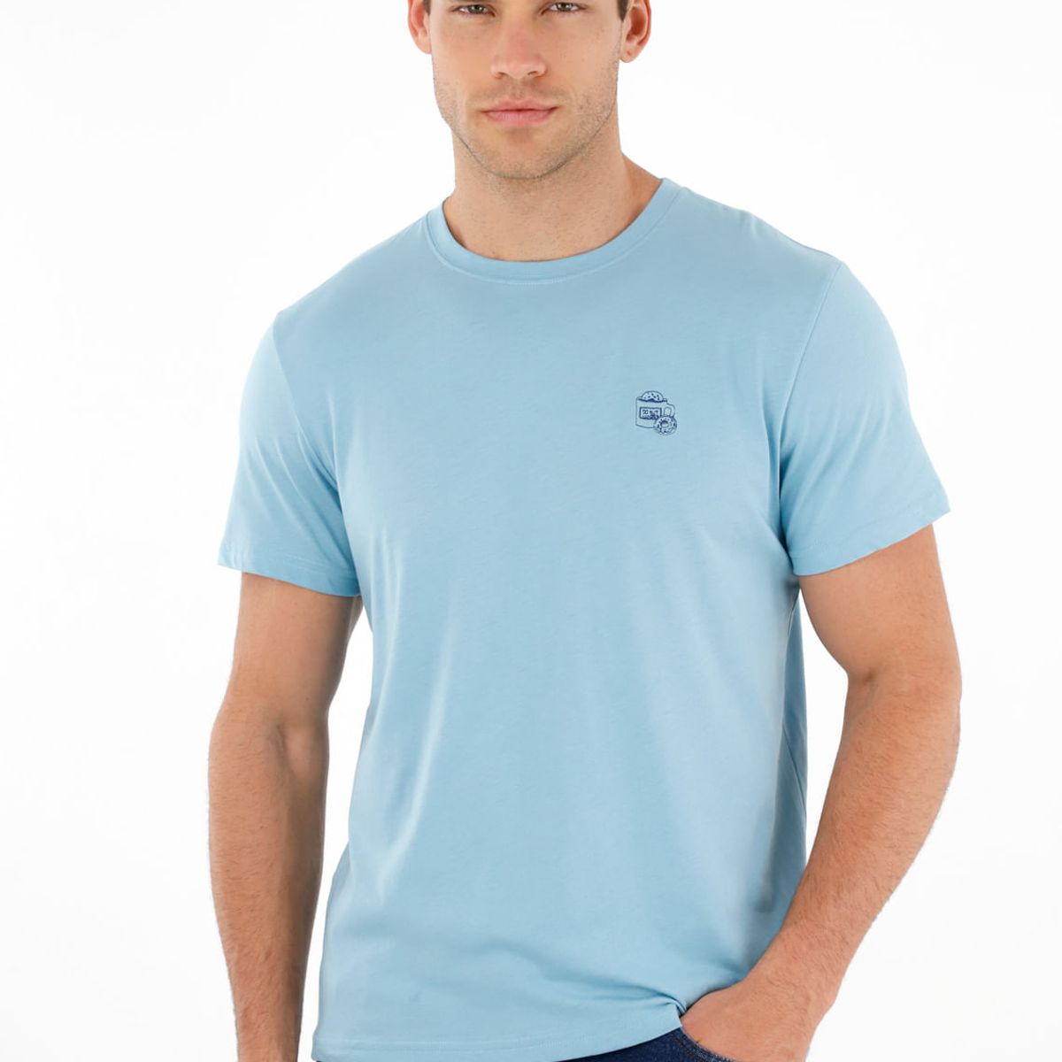 TENNIS - Camiseta azul básica estampada para hombre