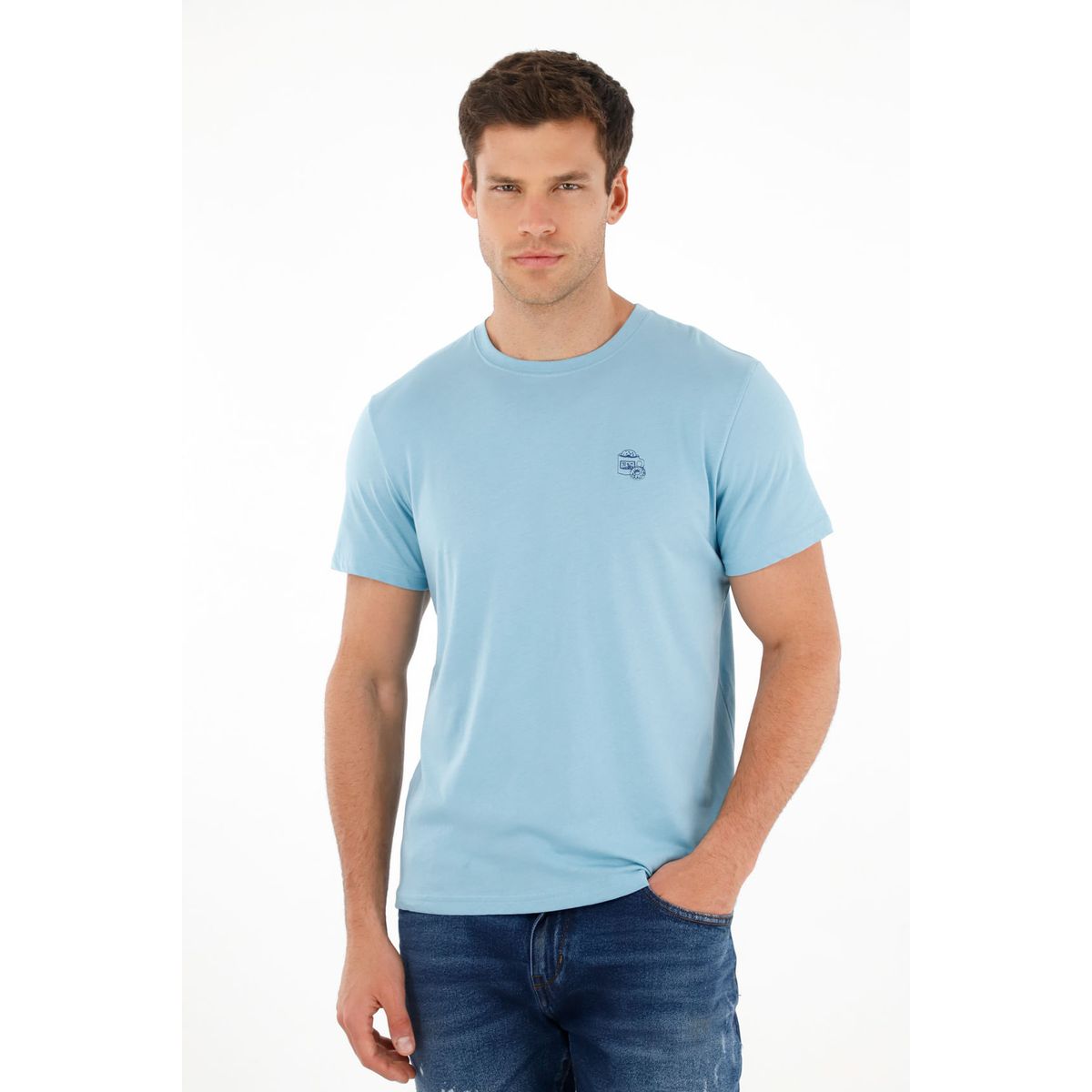 TENNIS - Camiseta azul básica estampada para hombre