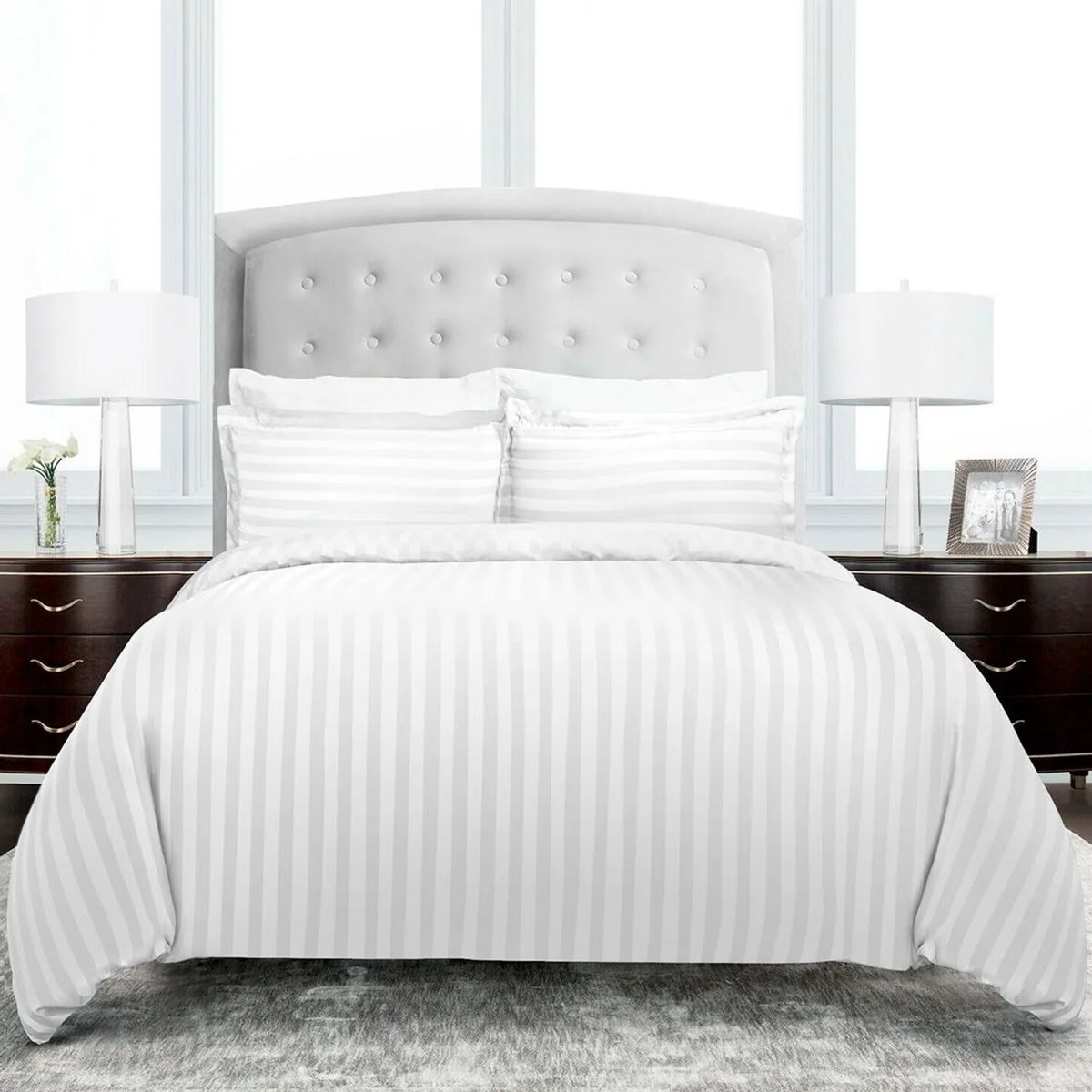PLUMA HOME - Funda duvet algodón white tela rayas sencillo